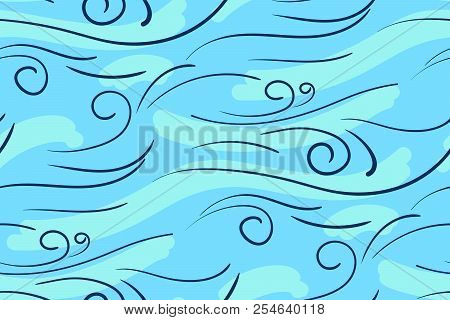 Seamless Pattern Sea And Blue Whale. On A Blue Background.