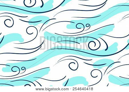 Seamless Pattern Sea And Blue Whale. On A White Background.
