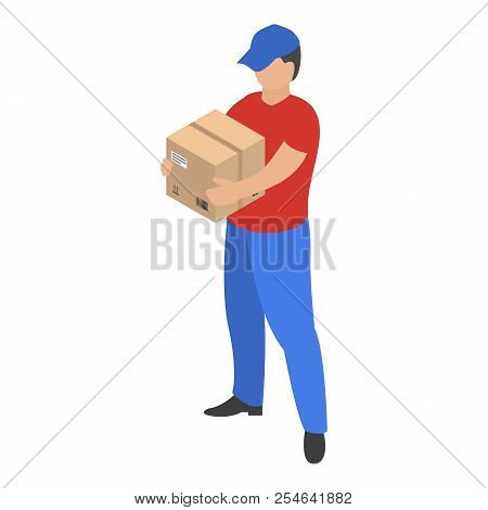 Man Take Delivery Box Icon. Isometric Of Man Take Delivery Box Icon For Web Design Isolated On White