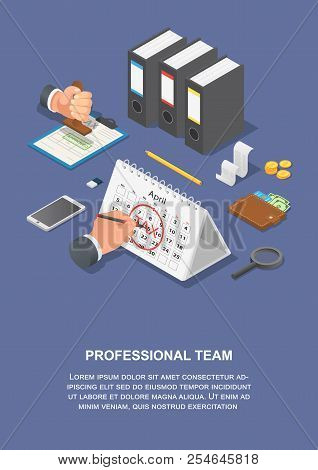 Tax Professional Team Banner Vertical. Isometric Illustration Of Tax Professional Team Banner Vertic