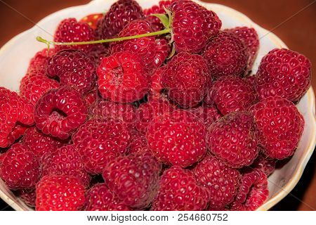 Organic Raspberries In A Bowl . Raspberry Fruit