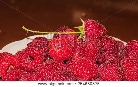 Organic Raspberries In A Bowl . Raspberry Fruit
