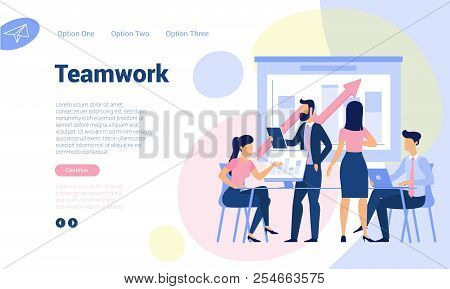 Flat Design  Web Page Template For Teamwork, Business Strategy And Analytics. Trendy Vector  Illustr