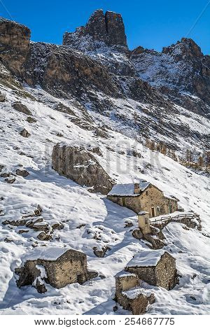 The Mountains In Valle Maira With The Snow