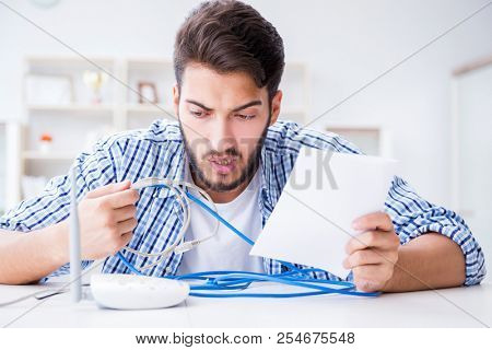 Frustrated young man due to weak internet reception