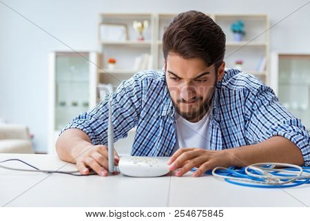 Frustrated young man due to weak internet reception
