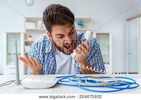Frustrated young man due to weak internet reception