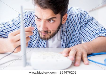 Frustrated young man due to weak internet reception