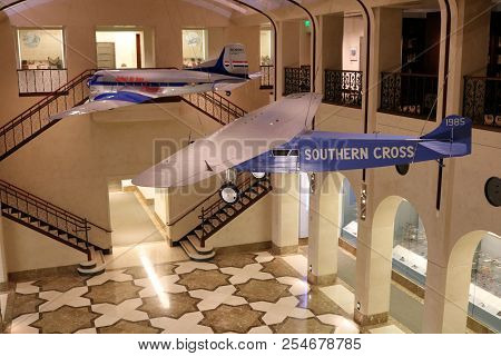 August 14, 2018 In San Francisco, Ca:  Model Airplanes Including A Late 1920s Southern Cross Fokker 