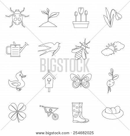 Spring Icons Set. Outline Illustration Of 16 Spring Icons For Web