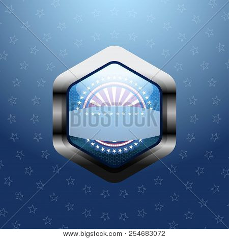 Holiday Gradient Blue Background With Circles Of Stras And Metal Label.