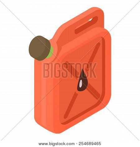Red Jerrycan With Oil Drop Icon. Isometric 3d Illustration Of Jerrycan Icon For Web