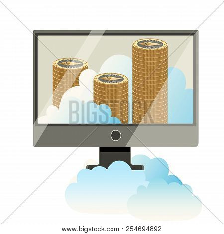 Computer Monitor With Stack Of Cryptocoins Poster