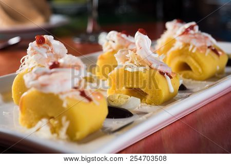 Peruvian Food: Causa Rellena, A Smashed Popatoes Filled With Crab Meal. Potato.