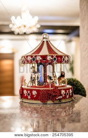 Classic Vintage Style Old Carillon With Horses Close Up View With Bookeh Background