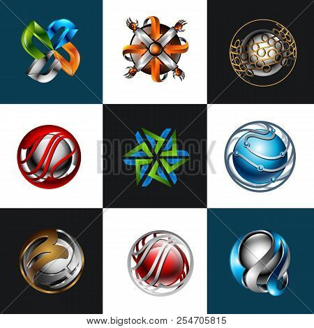 3d Abstract Logo Collection, Modern Logo Combination Of Harmonious Colors And Glossy, Industrial Log