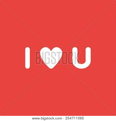 Flat Vector Icon Concept Of I Love You Word With Heart On Red Background.