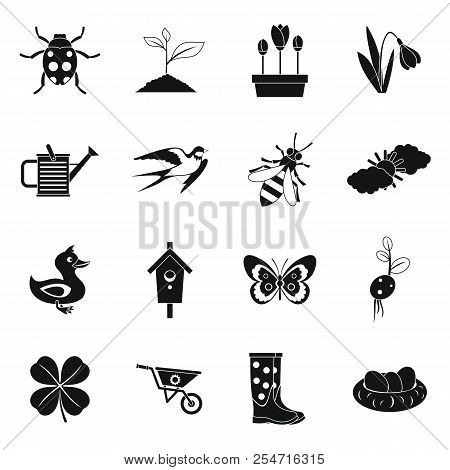 Spring Icons Set. Simple Illustration Of 16 Spring Icons For Web