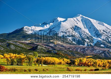 Mount Sopris autumn landscape in Colorado Rocky Mountains, USA. 