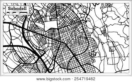 Sabadell Spain City Map in Retro Style. Outline Map. 