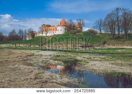 Old Castle In Latvia, Bauska, 2017 April. Travel Photo In Latvia.