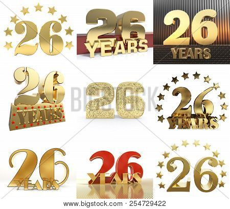 Set Of Number Twenty Six Year (26 Year) Celebration Design. Anniversary Golden Number Template Eleme