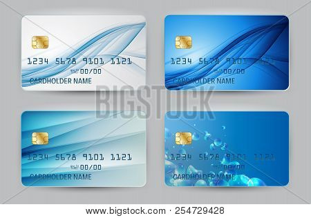 Silver Blue Wave Bank Card Blank Model Template Top View With Shadow Isolated On Transparent Backgro