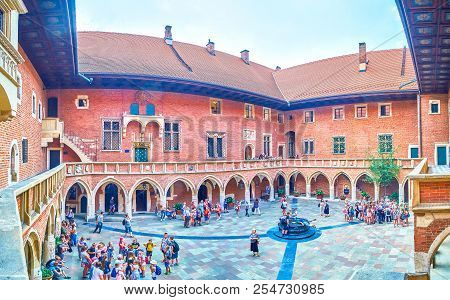 Krakow, Poland - June 11, 2018: The Medieval Courtyard Of Collegium Maius Of Jagiellonian University