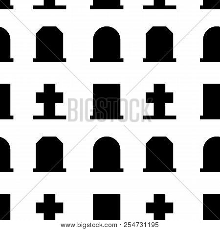 Gravestones And Grave Cross Seamless Pattern Illustration