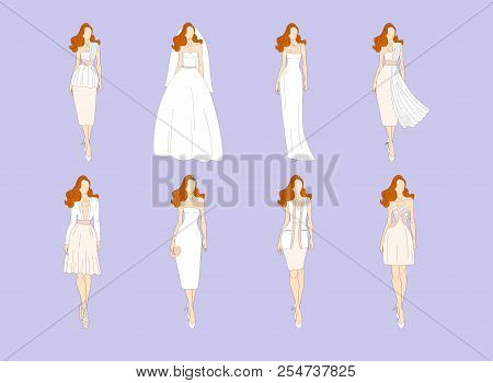 Wedding Dresses In Different Styles. Vector Illustration.