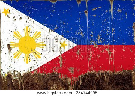 National Flag Of Philippines On Rusty Metal Texture