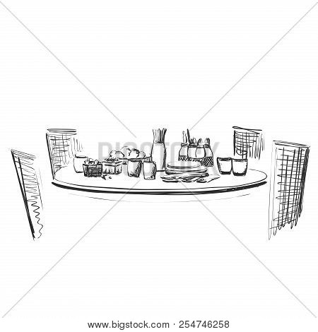 Hand Drawn Wares. Dinner Family. Food And Drink