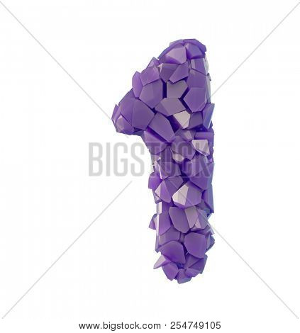 number one 1 in a 3D illustration made of broken plastic purple color isolated white background