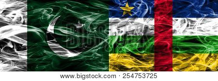 Pakistan Vs Central African Republic Smoke Flags Placed Side By Side. Thick Colored Silky Smoke Flag
