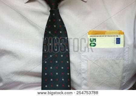 Bribe To An Office Worker, Businessman. The Concept Is Corruption. To Give, Take A Bribe. Money, A P