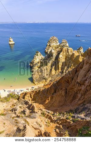 Picturesque View Of Praia Do Camilo Beach In Lagos, Algarve Region, Portugal. Praia Do Camilo Is One