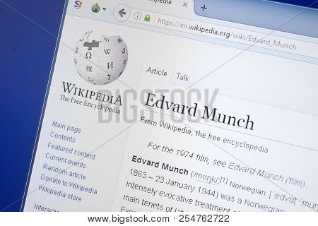 Ryazan, Russia - August 19, 2018: Wikipedia Page About Edvard Munch On The Display Of Pc