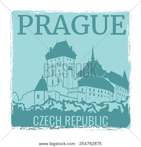 Prague Travel Poster Vector Design With Castle Silhouette. Prague City Landmark, Tourism Europe, Arc