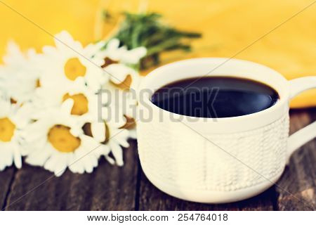 Spresso Coffee And Summer Flowers. Summer Breakfast.