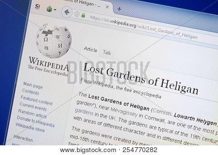 Ryazan, Russia - August 19, 2018: Wikipedia Page About Lost Gardens Of Heligan On The Display Of Pc