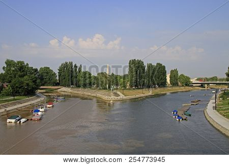 Bank Of The Raba River In Gyor, Hungary
