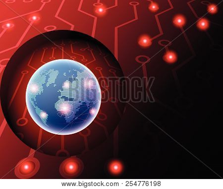 3d Global Worldwide Cyber Wireless Internet Cyber Attack By Hacker Concept Red Background. Vector Il