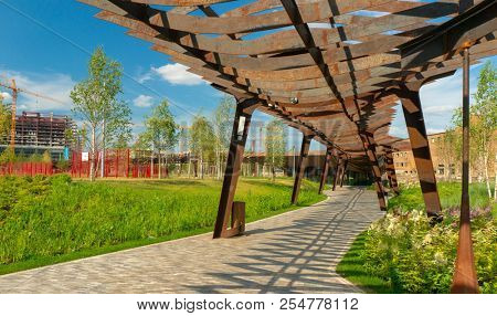 Moscow, Russia - July 06, 2018: Tufeleva roscha architecture park in Moscow. Summer day at landscape park walk