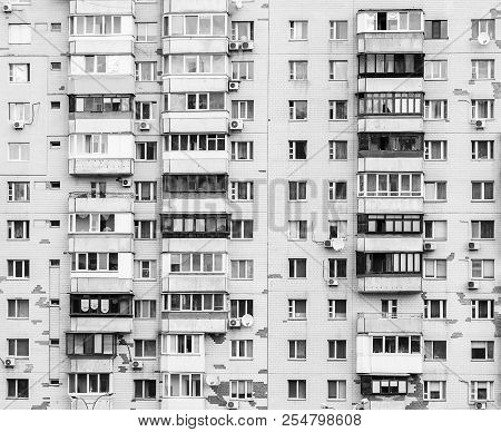 Balconies In A Modern Pre-fabricated House. Flat View