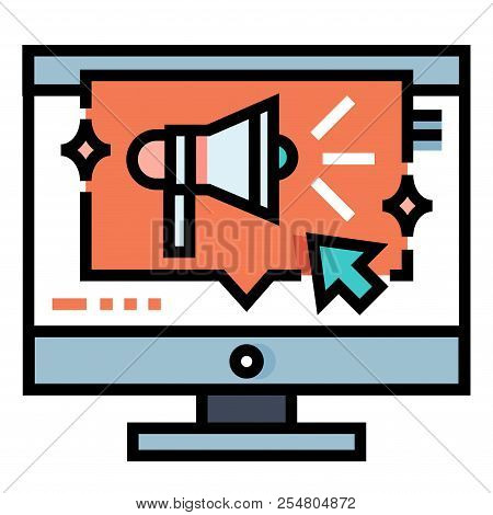 Computer Screen With A Speakerphone Icon Vector Illustration In Line Color Design