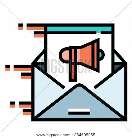 Moving Email With A Speakerphone Icon Vector Illustration In Line Color Design