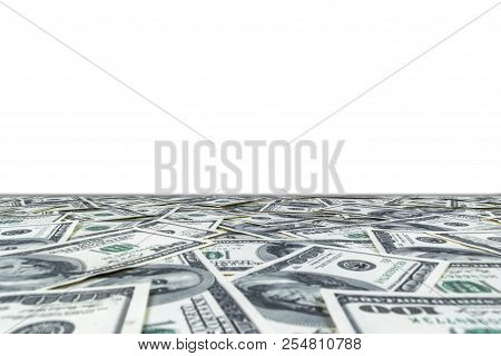 Stack Of One Hundred Dollar Bills Isolated On White Background. Stack Of Cash Money In Hundred Dolla