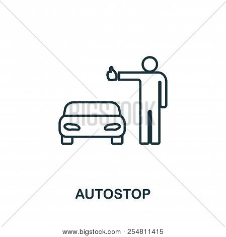 Autostop Outline Icon. Simple Element Illustration. Autostop Icon Sign Design From Travel Collection