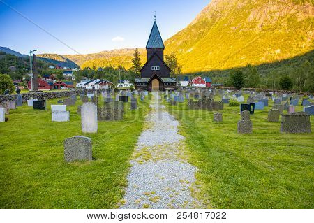 Roldal, Norway - 27.06.2018: Wooden Roldal Stave Church Or Roldal Stavkyrkje In Norway