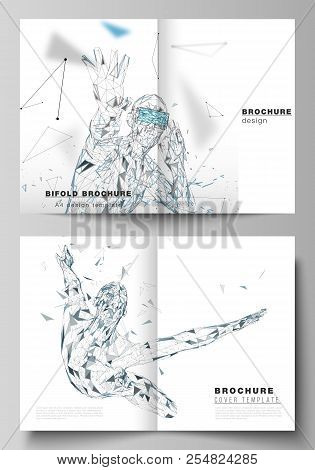 The Vector Layout Of Two A4 Format Cover Mockups Design Templates For Bifold Brochure, Magazine, Fly